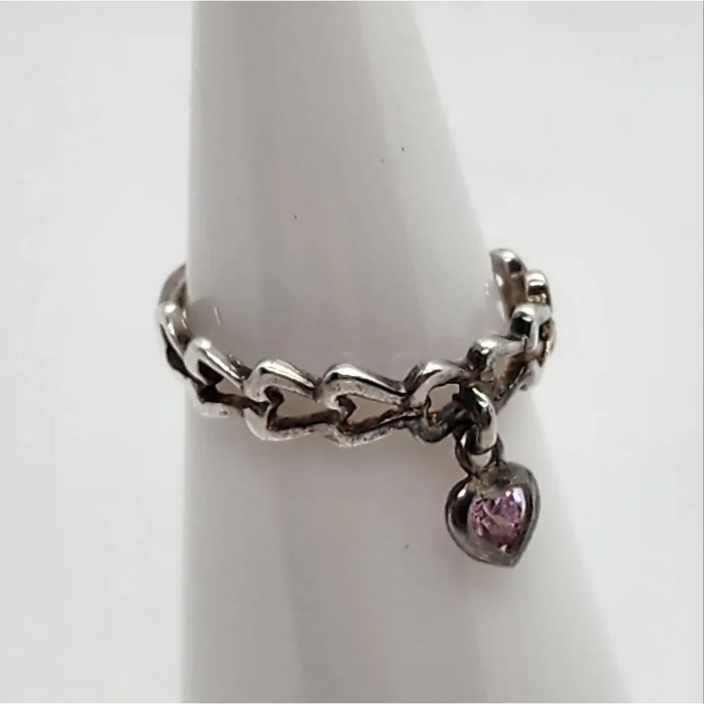 Avon RJ Graziano Sterling Silver & Pink Stone Adjustable Heart Ring